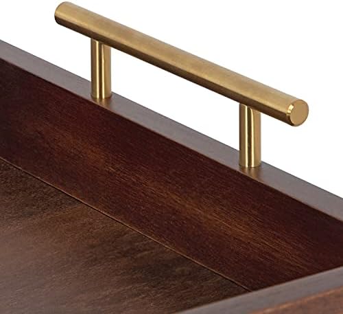 Kate and Laurel Lipton Decorative Wooden Tray with Metal Gold Handles