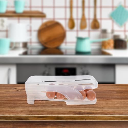 Automatic Rolling Egg Dispenser, Two Tier Plastic Fridge Organizer