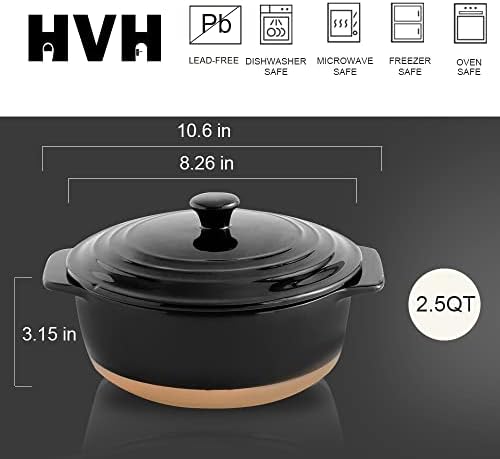 HVH Ceramic Casserole Dish with Lid Oven Safe, 2 Quart Round Casserole