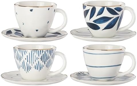 Lenox Porcelain Blue Bay 4-Piece Espresso Cup & Saucer Set, 2.45 LB