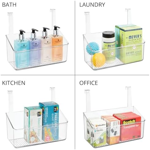 mDesign Plastic Over Cabinet Door Storage Organizer Bin for Kitchen