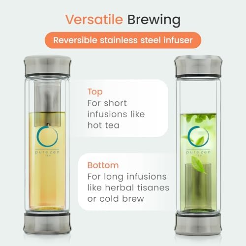 Pure Zen Tea Infuser Bottle, 13 oz, Tea Bottle with Infuser, Tea Gift
