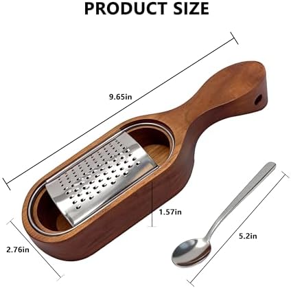 Handheld Cheese Grater with Wooden Container, Stainless Steel Grater