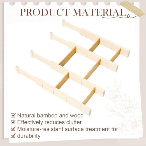 18 Pack Bamboo Drawer Dividers Inserts 3 Sizes Adjustable for Drawer