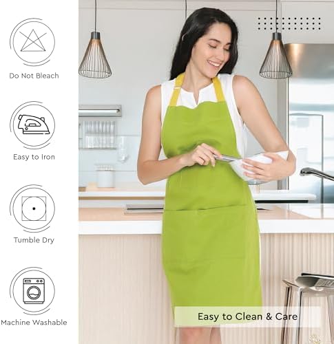 Encasa XO Kitchen Apron with Pockets, Cooking Aprons for Women