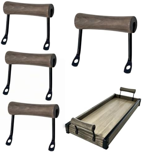 4 Pack Wood & Metal Rustic Serving Tray Handles, 3.78"×3.23"
