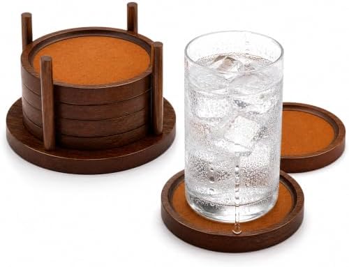 MinBoo Bamboo Coasters for Coffee Table Set of 6 Coasters for Drinks