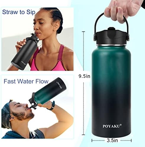 Water Bottle Insulated 32oz 40oz 64oz 128oz Straw Lid Spout Lid & 3