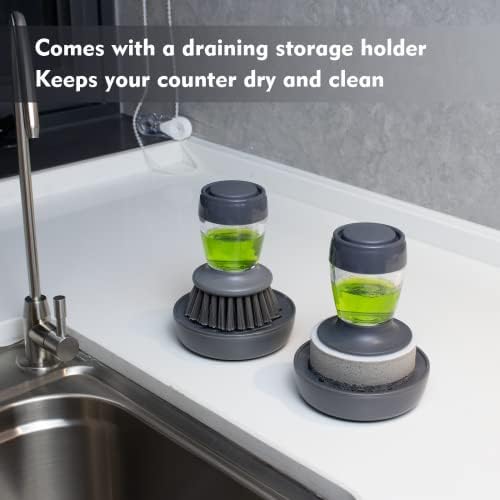 DAPOWER Dish Brush with Soap Dispenser, Grey, 2-Pack
