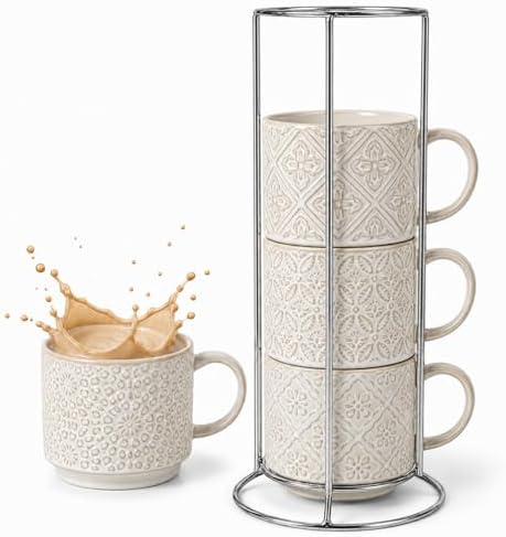6 Oz Coffee Cups Set of 4, Espresso Cups with Stand, Stackable
