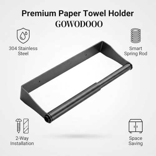 Paper Towel Holder, Under Cabinet, Black Stainless Steel