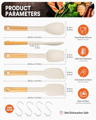 Badiano Silicone Spatula Spoon Set for Nonstick Cookwares, 4 Pack
