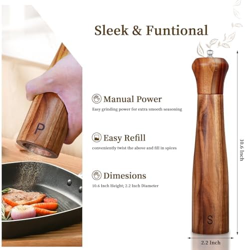 Haomacro 2 Pack 10 Inch Acacia Wooden Salt and Pepper Grinder Set
