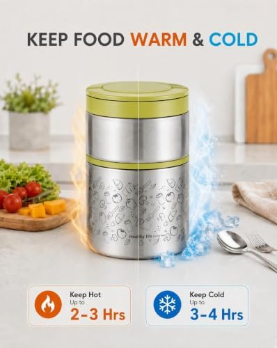 Lille Home 2-Tier Vacuum Insulated Stainless Steel Lunch Box, 32oz