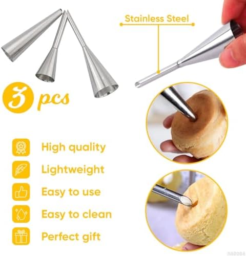 Filling Piping Tip Set, 3 Donut, Eclair & Cream Puff Nozzles