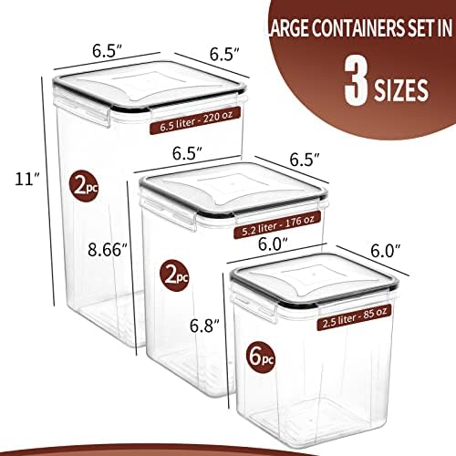 Skroam 10 Pack Flour Sugar Storage Containers, Large Airtight Food Storage Containers with Lids, BPA Free Kitchen Pantry Organization and Storage for Flour, Sugar, Bulk Food, Black