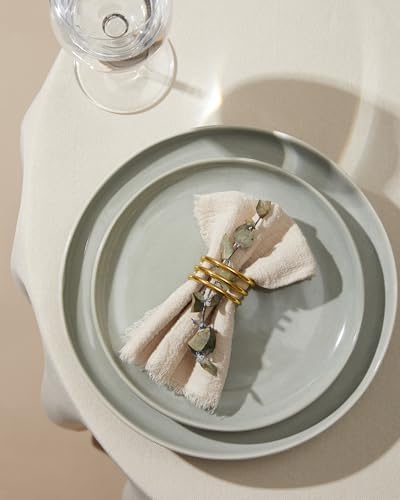 Pokini 32 Piece Dinnerware Set for 8 with Pasta Bowls, Gray Green Reactive Glaze Stoneware | All‑in‑One Host Set for Entertaining, Holiday Meals, Multi‑Course Dish Set | Unique Irregular Look