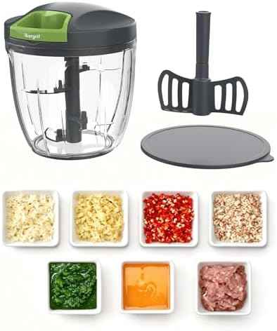 Ibergrif Manual Food Processor Vegetable Chopper, Portable Onion Chopper Garlic Mincer with Hand Pull String Cutter for for Veggies, Ginger, Egg, Fruits, Nuts, Herbs, 900ml, for Kitchen, Camping, RV