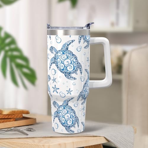 30oz Stainless Steel Sea Turtle Tumbler with Lid and Straw - Ocean