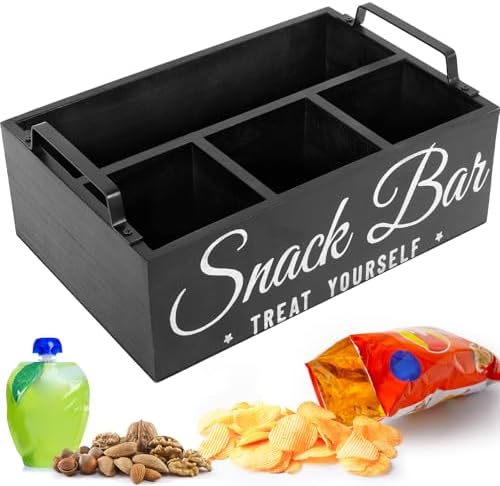 Snack Organizer for Countertop, Wood Pantry Storage Bins with Handles