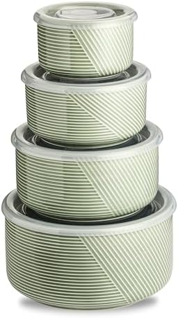 Ceramic Nesting Bowls with Lids, Set of 4, Green