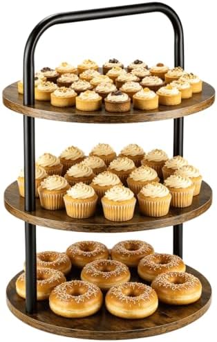 3-Tier Wood Serving Stand, 50 Cupcakes Round Tiered Display Tray with