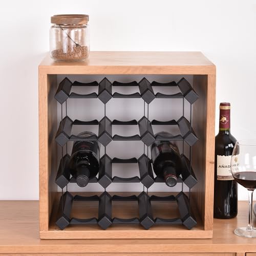 Countertop 12-Bottle Freestanding Modern Black Metal Wine Rack for