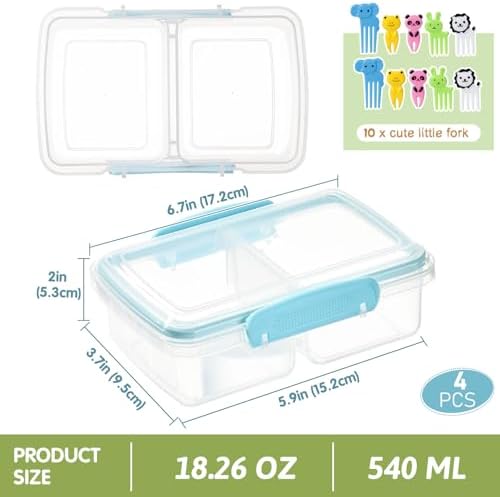 Greentainer 4 Pack Snack Containers with Lids, 2-Compartment