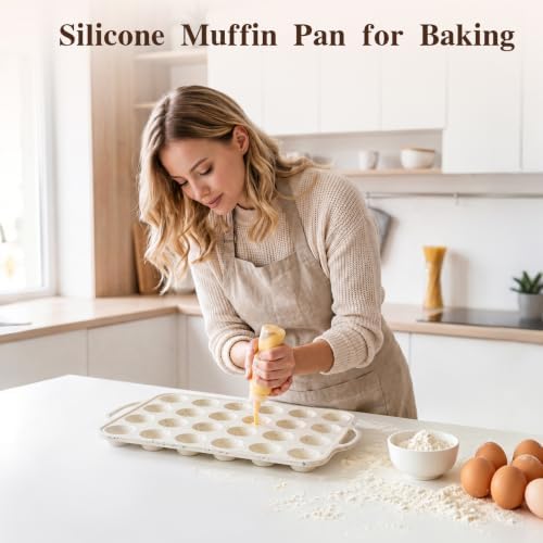 2 Pack Silicone Muffin Pans, 24 Cup Cupcake Pan with Metal Reinforced