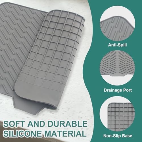 Silicone Dish Drying Mat for Kitchen Counter, 23" x 17" Grey-1pcs