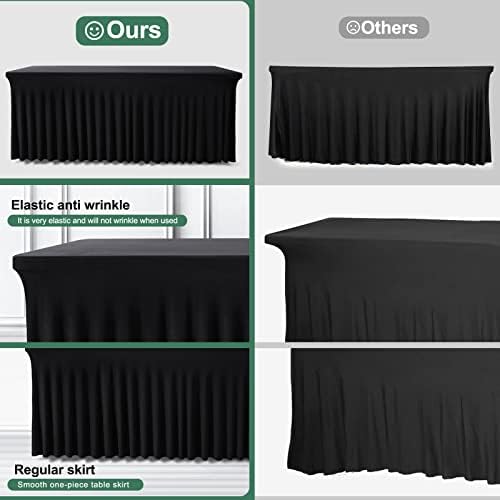 BDDC One-Piece Spandex Black Table Cloth Skirt for 6FT Rectangle