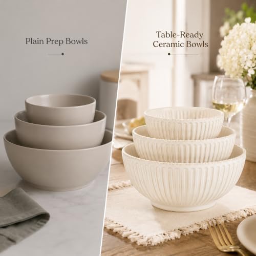 Ceramic Mixing Bowls Set of 3, 4.8/2.9/1.5 Qt