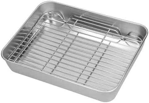 Roasting Pan and Rack Set Stainless Steel Easy Clean Rectangular Roaster with Rack for Cooking Baking(9.25 * 6.89 * 1.97in)