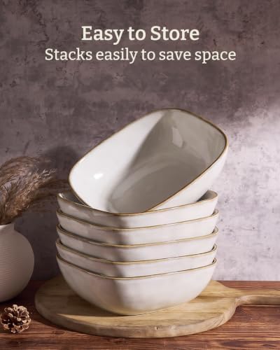 famiware Pasta Bowls Set of 4, Square 8" Serving Bowl, Cappuccino