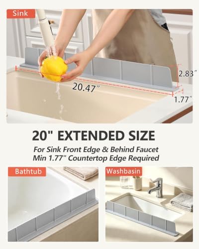 Silicone Sink Water Splash Guard 20" 28" with Strong Suction Cups