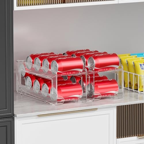 Soda Can Organizer, 2 Pack, Auto-Roll Dispenser for Fridge