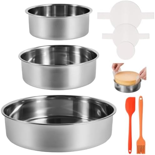 4 6 8 Inch 3-Piece Round Cake Pan Set with 150 Parchment Paper Liners