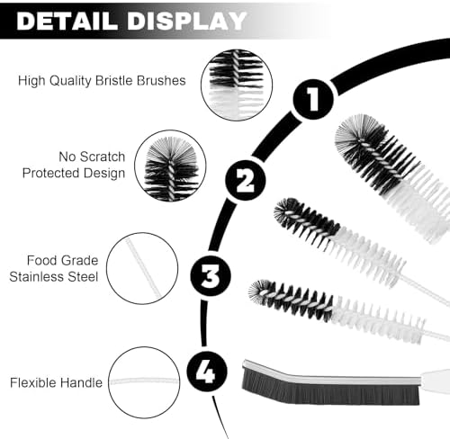 Bottle Cleaning Brush Set, 4pcs Flexible Long Handle Brushes for
