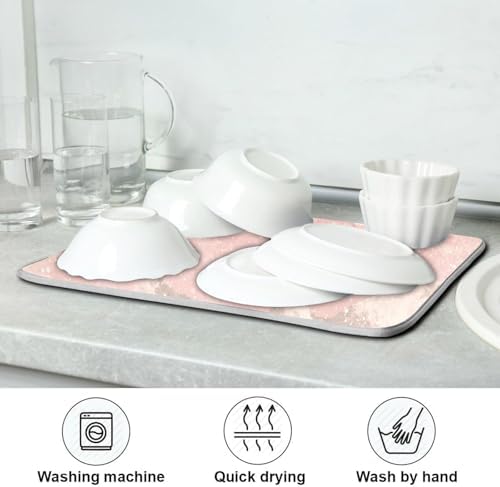 OTVEE Snowman in Pink Forest Dish Drying Mat for Kitchen Counter