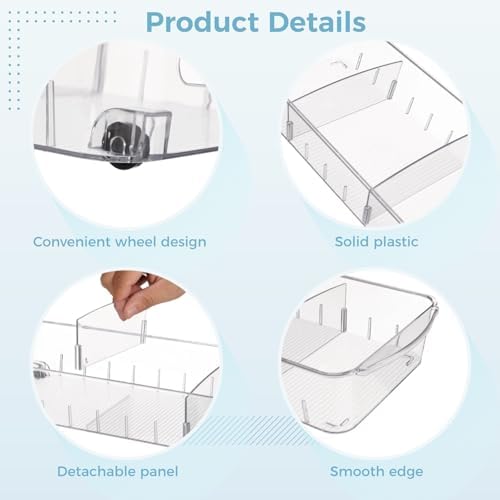 4 PCS Fridge Organizer Bins With Wheels, Roll Out Refrigerator