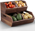 Acacia Wood Pantry Storage Bins - Stackable Open Front Kitchen Baskets