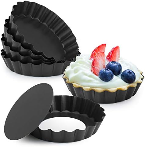 Laxinis World 4” Quiche Pans with Removable Bottom, Non-stick, Fluted
