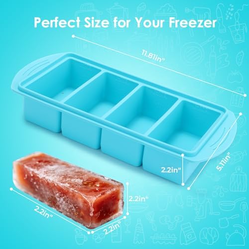 Silicone Freezer Tray with Lid, 4 Compartment Food Storage Container