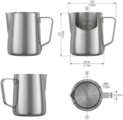 Rattleware 32 Oz Etched Milk Frothing Pitcher Latte Art Espresso