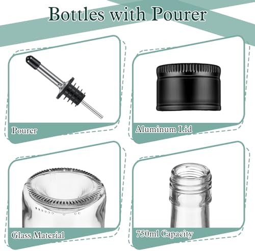 Maxdot 10 Pcs Long Neck Glass Bottles with Pourer for Bar Wine Syrup