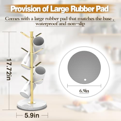 Gold Marble Mug Holder Tree with 2–8 Adjustable Hooks