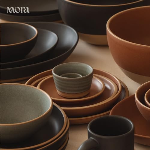 MORA Medium Dishes Set of 4, 30oz Ceramic Pottery Pasta Plate/Wide