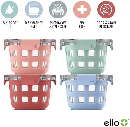 Ello Duraglass 2 Cup Glass Storage Containers, 4 Pack