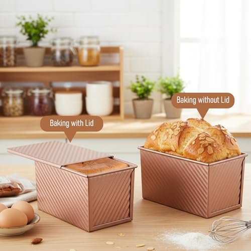 3Pcs Pullman Loaf Pan with Lid, Non-Stick, 2.2LB 1LB 0.5LB