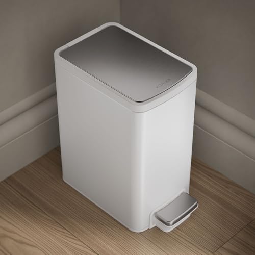 Kohler 6 Liter Stainless Steel Step Trash Can, White